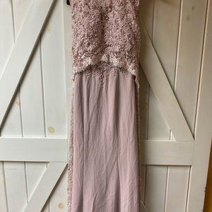 Lavender long beaded dress with a long veil